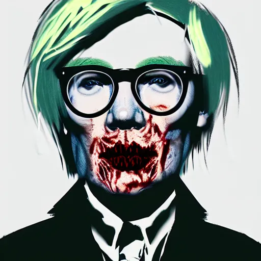 Prompt: portrait of andy warhol as a zombie, 7 days to die zombie, fine art, award winning, intricate, elegant, sharp focus, cinematic lighting, highly detailed, digital painting, 8 k concept art, art by guweiz and z. w. gu, masterpiece, trending on artstation, 8 k