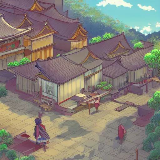 Image similar to a Japanese village in the style of anime, in the style of Keen Art on Artstation and in the style of Surendra Rajawat on Artstation , 4k,
