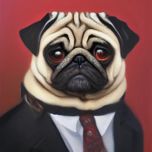 Prompt: oil painting, a developer pug in a suit, intricate, masterpiece, artstation, stunning, closed eyes