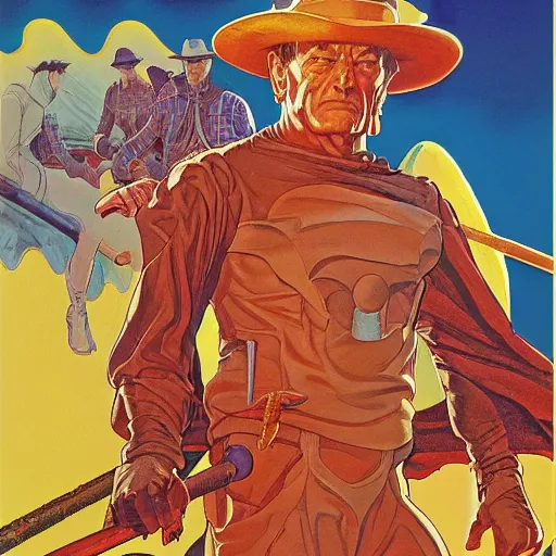 Image similar to jean giraud and moebius and don lawrence and alex ross and john romita jr, gouache and wash paints, smooth focus, sharp details, detailed details, bokeh, 4 k, fine 5 k details, fine details, fine intricate, fine facial proportionate, fine body proportionate / desperate life of john doe