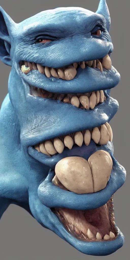 Image similar to a beautiful portrait of a happy blue goblin creature with a monocle by james gurney | centered | unreal engine :. 3