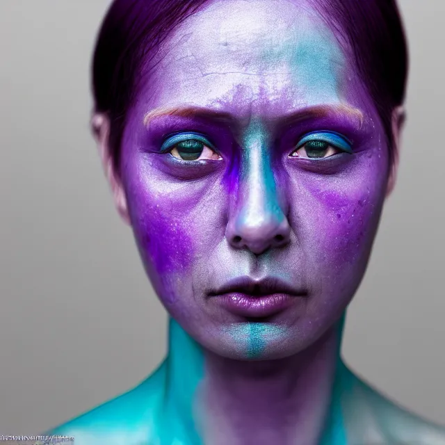 Image similar to woman with purple and teal skin, highly detailed, 8 k, hdr, smooth, sharp focus, high resolution, award - winning photo