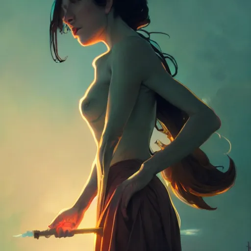 Image similar to dall · e 2 on fire, greg rutkowski, loish, rhads, beeple, makoto shinkai, tom bagshaw, alphonse mucha, sharp focus, art by artgerm and greg rutkowski, stanley kubrick, backlit, harsh overhead sunlight,