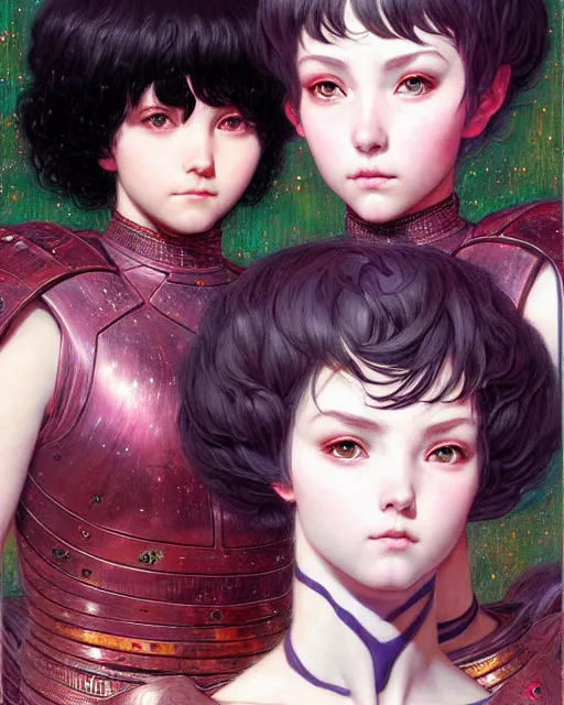 Image similar to portrait of two beautiful cute young maiden girls with short white hairs in warhammer armor, art by ( ( ( kuvshinov ilya ) ) ) and wayne barlowe and gustav klimt and artgerm and wlop