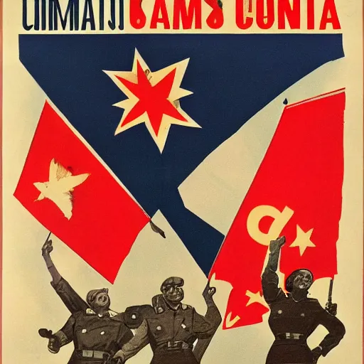 Image similar to Communist States of America, alternate history, 1955 propaganda art, USSA, Communist America art, 1950s