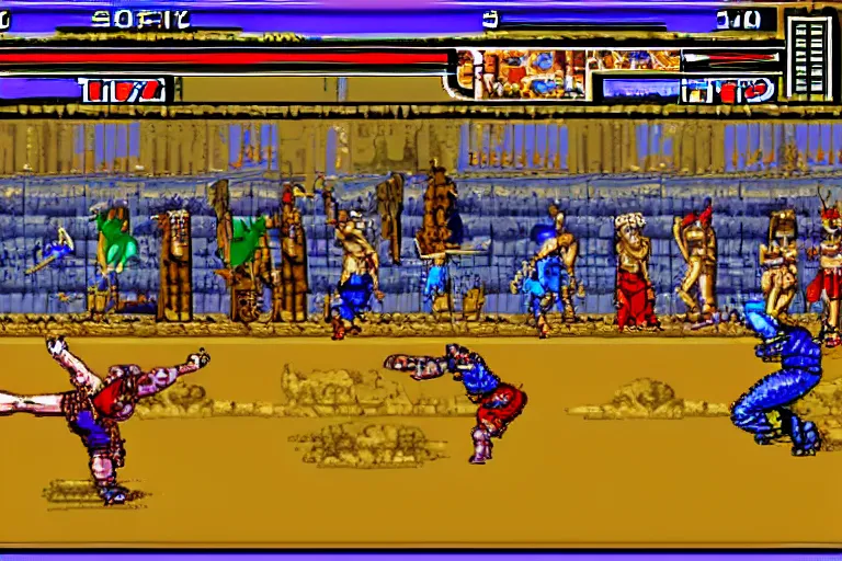 Image similar to ancient sumerian snes 2 d fighting game gameplay screenshot