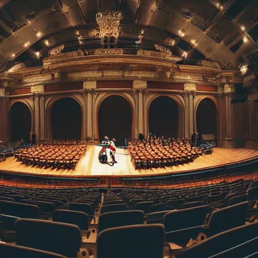 Prompt: “ highly detailed german cockroach playing the cello in a large auditorium, 8 k photography ”