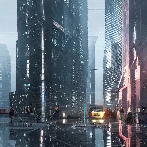 Prompt: futuristic city realistic new-york utopia photorealism rain reflection science-fiction ,8k