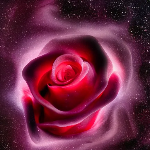 Image similar to award - winning macro of a beautiful radiant black rose made of molten magma and nebulae on black background by harold davis, georgia o'keeffe and harold feinstein, highly detailed, hyper - realistic, inner glow, trending on deviantart, artstation and flickr, nasa space photography, national geographic