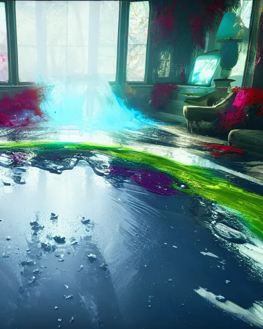 Image similar to the paint spreads out like silk in water, dream, unreal 5, trending on artstation