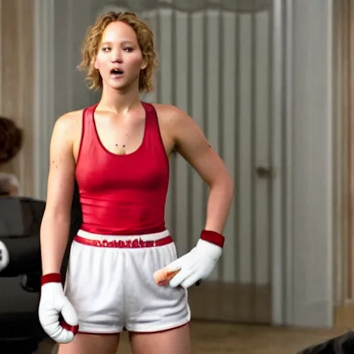 Image similar to still of absolutely-ripped Jennifer Lawrence as Ricky Balboa in Rocky remake 2029