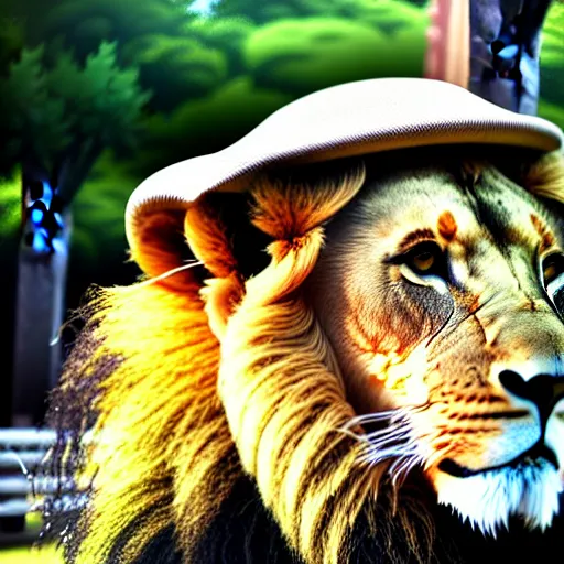 Image similar to lion at the zoo wearing a hat