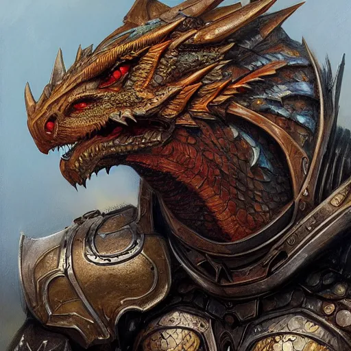 Image similar to dragon animal as a realistic fantasy knight, closeup portrait art by donato giancola and greg rutkowski, digital art, trending on artstation, symmetry!!