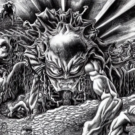 Image similar to the deepest pits of hell by kentaro miura, hyper-detailed masterpiece