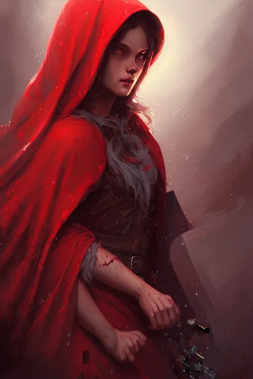 Prompt: a detailed beautiful portrait of red riding hood, intricate, highly detailed, digital painting, artstation, concept art, sharp focus, illustration, art by greg rutkowski and Ross Tran