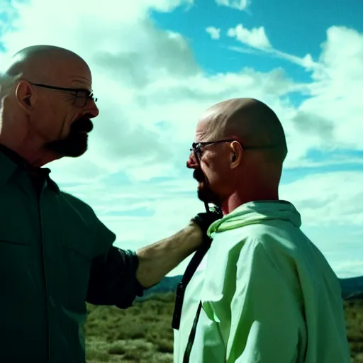 Image similar to A Still from Breaking Bad of Walter White slapping Walter White. Award winning still, shot on a studio grade camera, 4K.