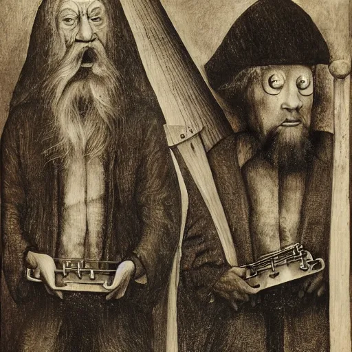 Prompt: ornette coleman and marc ribot by hieronymus bosch