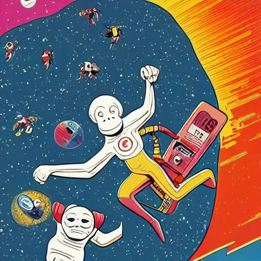 Image similar to monkey in space by daniel clowes and james jean