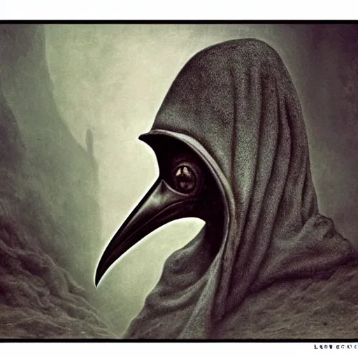 Image similar to plague doctor bird in his larval form. extremely lush lifelike detail. award - winning digital art by beksinski, ansel adams, alan lowmax. surreal scientific photoillustration.