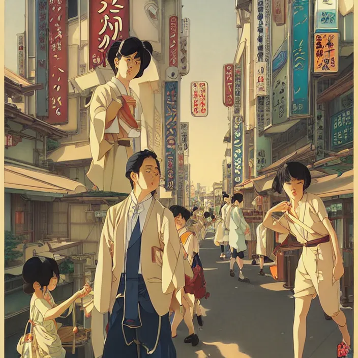 Image similar to japanese big city, summer, in the style of studio ghibli, j. c. leyendecker, greg rutkowski, artem