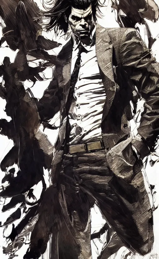 Image similar to full body portrait of nick cave, concept art, sumi - e style, intricate linework, artstation, trending, highly detailed, smooth, focus, art by yoji shinkawa and glenn fabry, lee bermejo, gabriele dell'otto