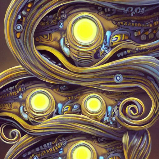 Image similar to toilet bowls with eyes and tentacles, digital artstation painting 8k intricate dramatic light