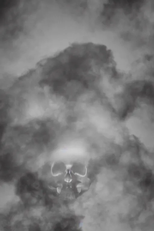 Image similar to smoke rising and forming the shape of a skull, realistic photo,