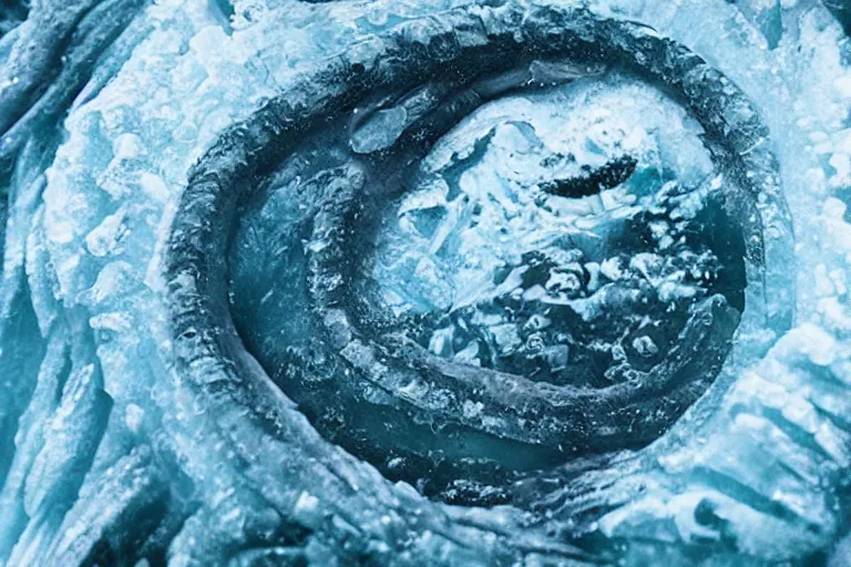 Image similar to vfx movie scene writhing ice leviathan closeup by emmanuel lubezki