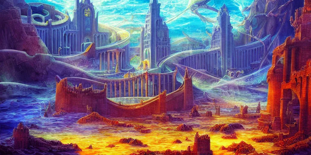 Image similar to atlantis architectural marvels, realistic fantasy art painting