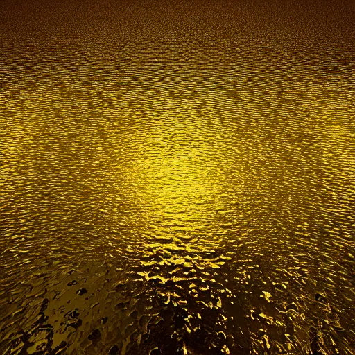 Prompt: lake made of gold metal, metallic, ultra hd, 8k, digital render, reflections