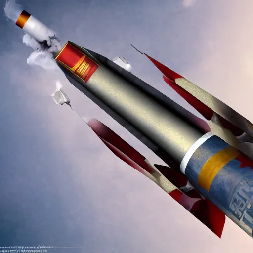 Image similar to a russian rocket luncher with cigarettes, photoshop, realistic, matte painting, 8 k