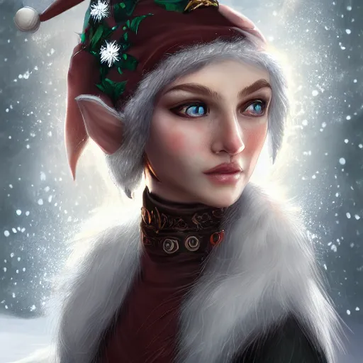 Prompt: a fantasy portrait of a winter elf, semi - realism, very beautiful, high quality, digital art, trending on artstation