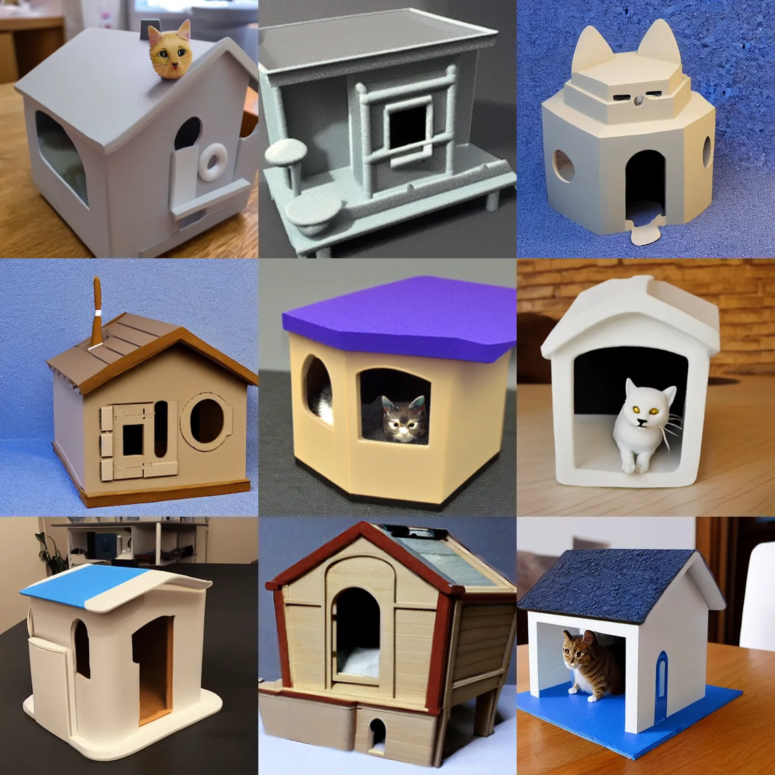 Prompt: An impressive 3D print of a model of a cat house
