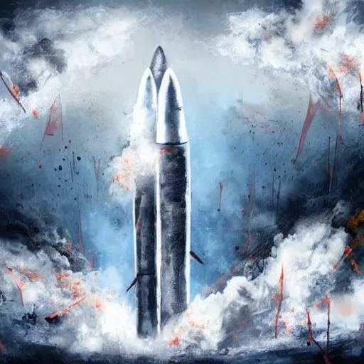 Image similar to a rocket crashed in the city. destruction. fear. sadness. deaths. apocalyptic. digital art. painting. high quality. high definition.