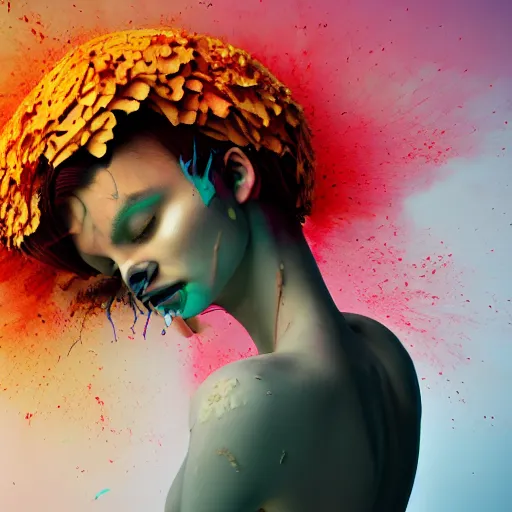 Image similar to a flower blooming, liquified, glitch art, decayed, by greg rutkowski, by alberto seveso, by david mcleod, octane render, unreal engine