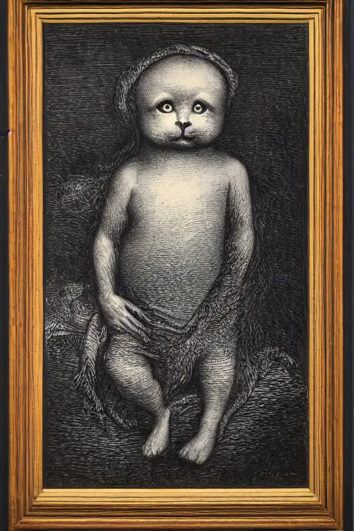 Image similar to portrait of Beanie Baby, Gustave Dore lithography