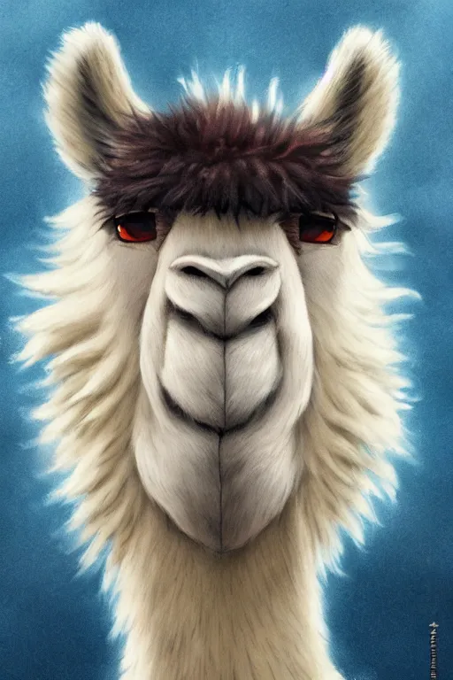 Prompt: Highly detailed anime, wild fluffy llama portrait, studio Ghibli, Makoto Shinkai,