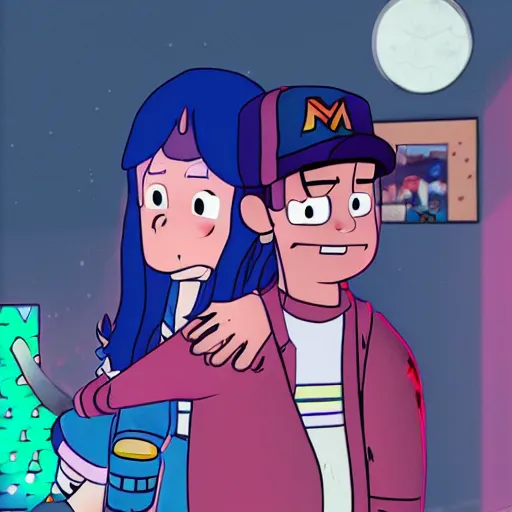 Prompt: mabel and dipper @ from gravity falls