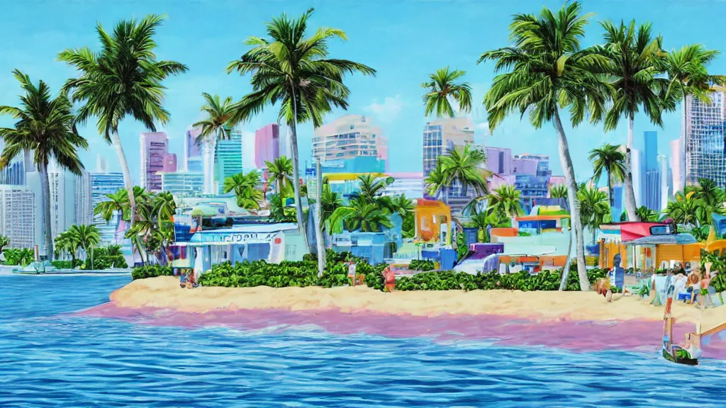 Image similar to vice city island, painting