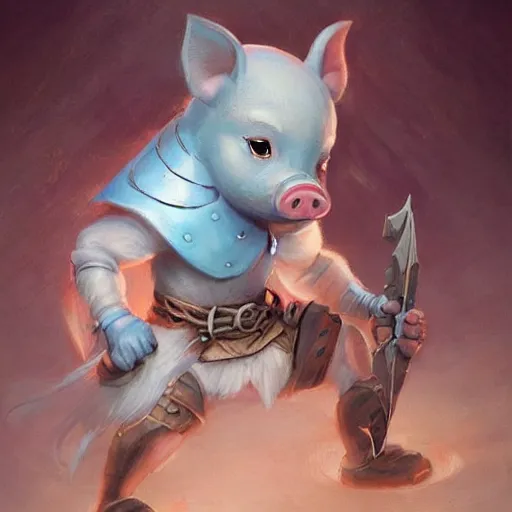 Prompt: anthropomorphic warrior piglet, pale blue armor, cute and adorable, DnD character art portrait, matte fantasy painting, DeviantArt Artstation, by Jason Felix by Steve Argyle by Tyler Jacobson by Peter Mohrbacher, cinematic lighting