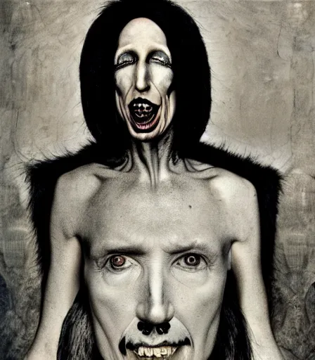 Prompt: portrait of marilyn manson by joel peter witkin and hieronymus bosch, high quality, high detail