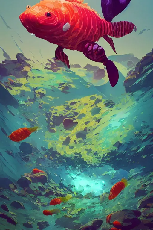 Image similar to 3 d render creature animal sushi cristal very big eye roots cactus elemental flush of force nature micro world fluo fishscale, comics gta 5 cover, official fanart behance hd artstation by jesper ejsing, by rhads, makoto shinkai and lois van baarle, ilya kuvshinov, ossdraws