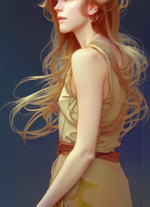 Image similar to pretty young man with shoulder length shiny shimmering golden blond hair, path traced, highly detailed, high quality, digital painting, by studio ghibli and alphonse mucha, leesha hannigan, wenjun lin, disney