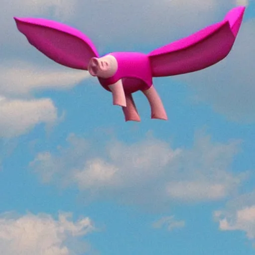 Prompt: a pig with wings, soaring through the sky like a pink hawk