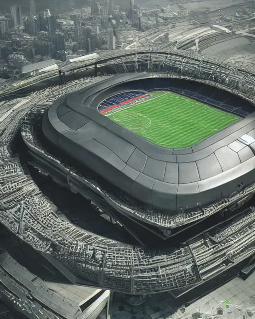 Prompt: a futuristic stadium with a giant metal gear on the field, unreal engine, hyper realism, realistic shading, cinematic composition, realistic render, octane render, detailed textures, photorealistic, wide shot