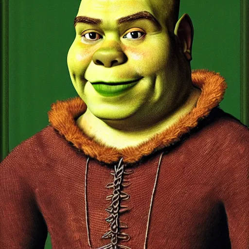 Image similar to shrek, tudor portrait, highly detailed,