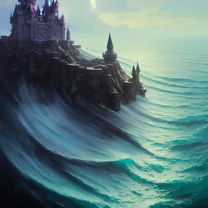 Prompt: style artgerm, joshua middleton, jeremy lipking, a giant underwater castle made of coral, very long spires, water swirling, detailed, ocean background setting, volumetric lighting