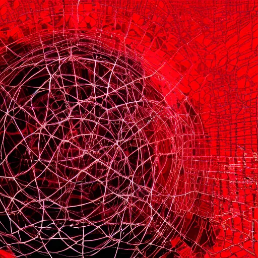 Image similar to loneliness and fear in a red future sphere limbo abstract dark highly detailed in cubes