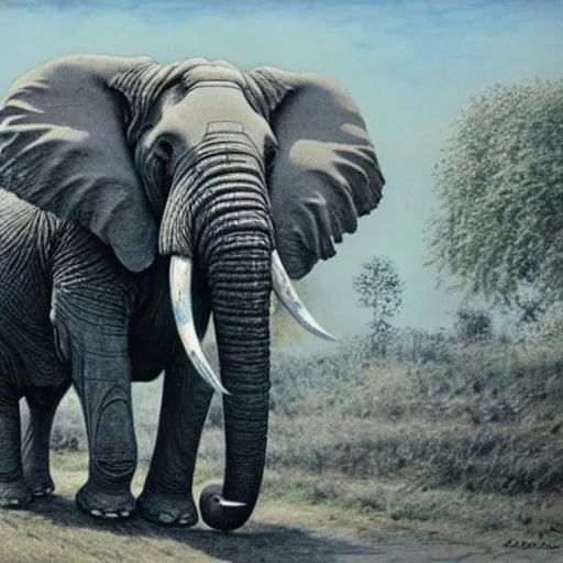 Prompt: a giant elephant machine, 8 k, ultra _ realistic, art by alan lee