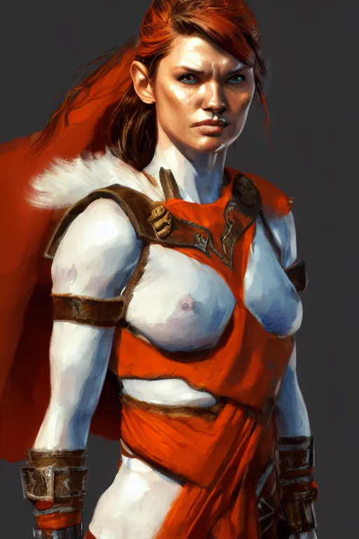 Prompt: full - body portrait of a ranger, female, white and orange breastplate, magical, high fantasy, d & d, by craig mullins, face details, extremely detailed, digital illustration